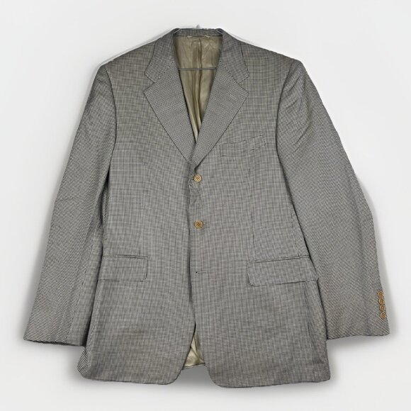 CANALI Light Beige Houndstooth Silk / Wool Blazer Jacket Italy Made Men 50R Read - Picture 1 of 16